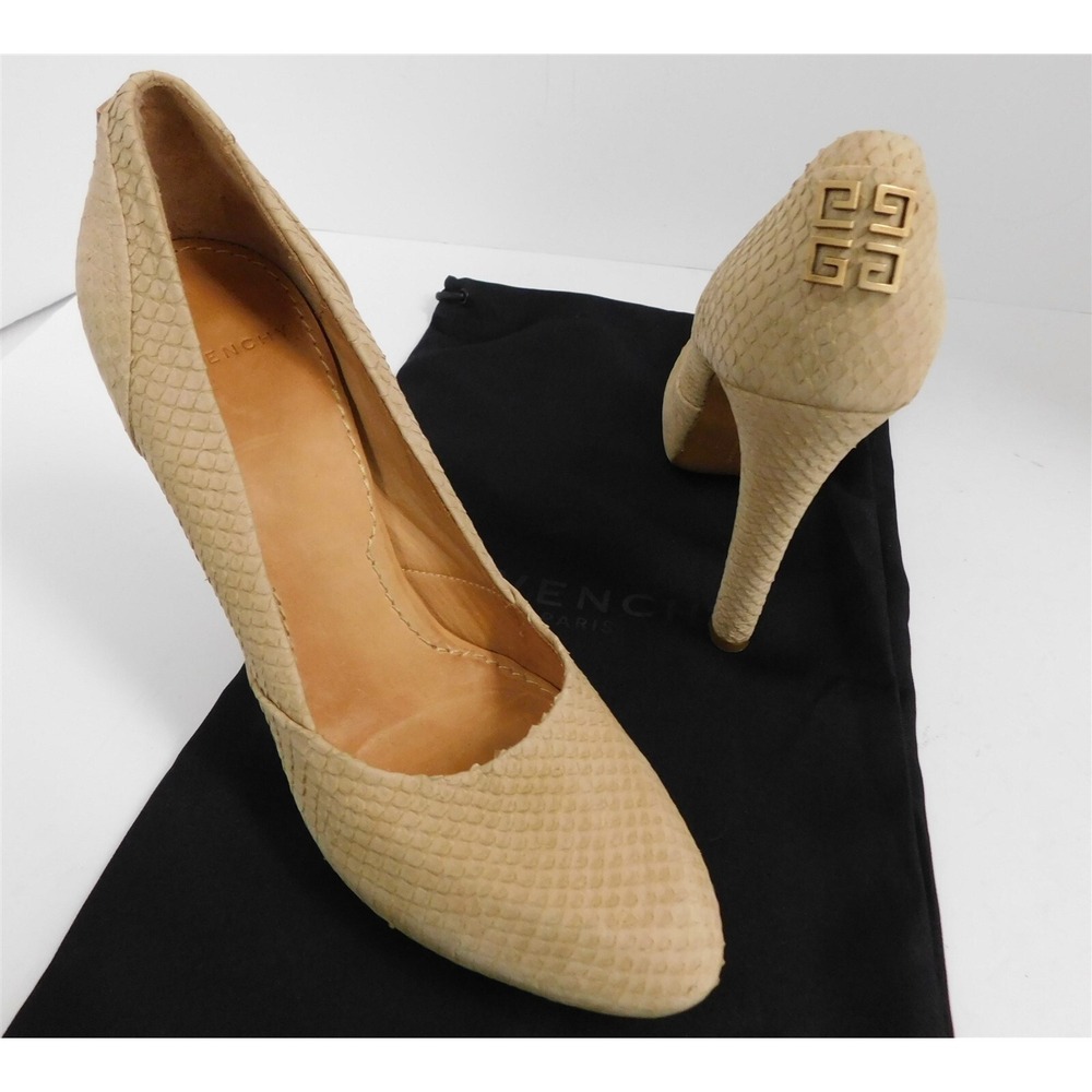 Givenchy Beige Embossed Snake Print Leather Platform Pumps‎ Italy 35.5
